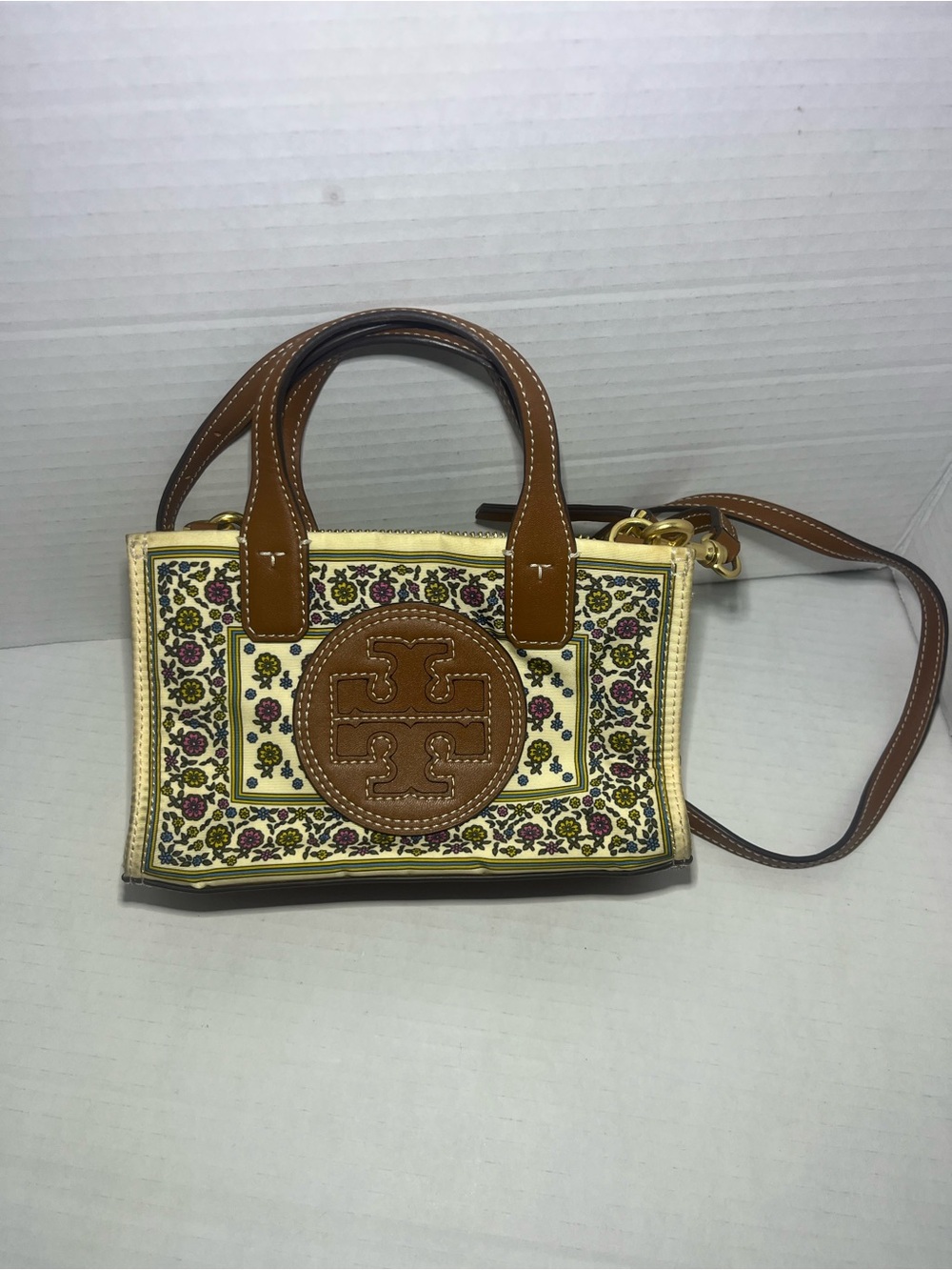 Tory Burch Mini Ella Flower Print Tote Crossbody Bag Logo